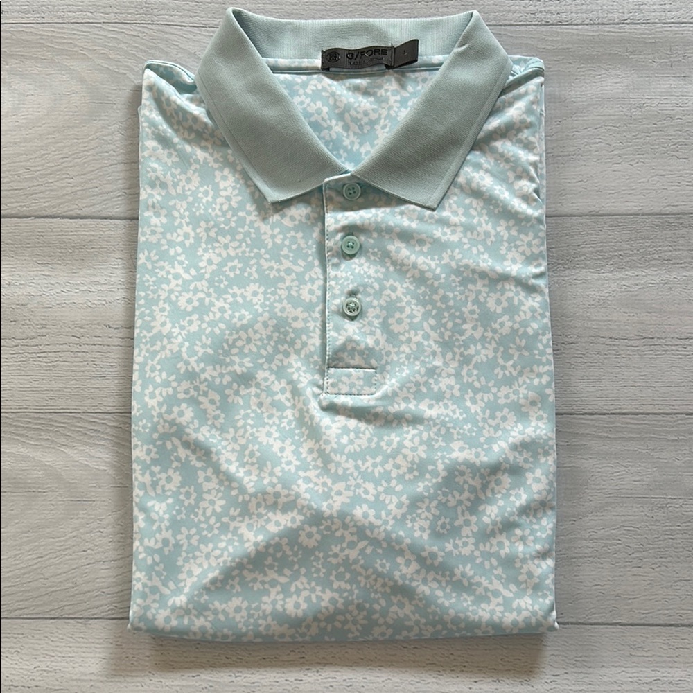 G/FORE Men’s Daisy Floral Golf Polo Sz‎ L Blue White